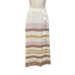 NWT Rachel Zoe Womens Coastal Resort Stripe Linen Button Midi Skirt Sz L